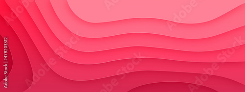 Leinwand Poster Pink paper cut banner with 3D abstract background and pink waves layers