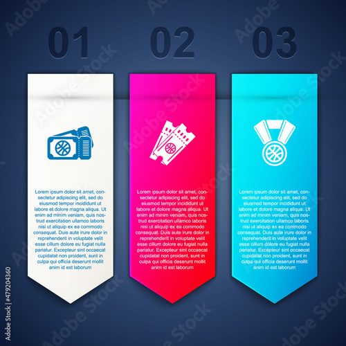 Set Basketball game ticket, and medal. Business infographic template. Vector