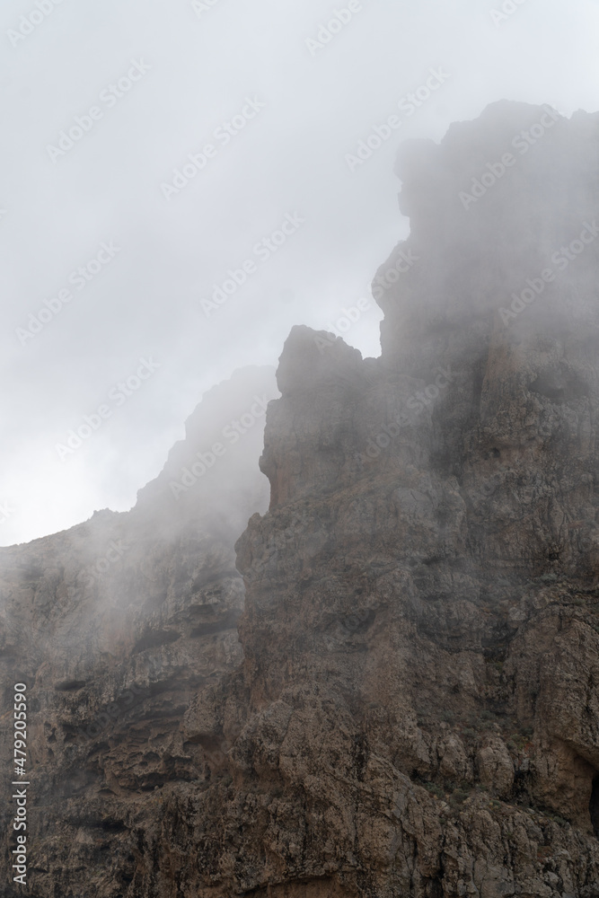 Rocks of Gran Canaria in mysterious mist
