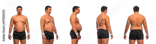 Fotografie, Obraz Photo reference pack with anatomy of fat man want to lose weight and become a slim athlete