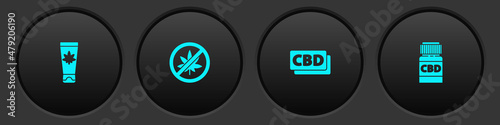 Set Medical cream with marijuana, Stop or cannabis leaf, Cannabis molecule and bottle icon. Vector