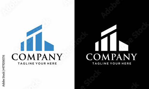 Creative building structure logo design real estate, architecture, construction. on a black and white background.