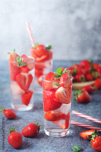 Fresh strawberry drink with ice