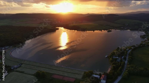 Aerial view of Teply vrch reservoir in Slovakia - Sunset photo