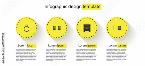 Set Mirror, Office desk, Furniture nightstand and . Business infographic template. Vector