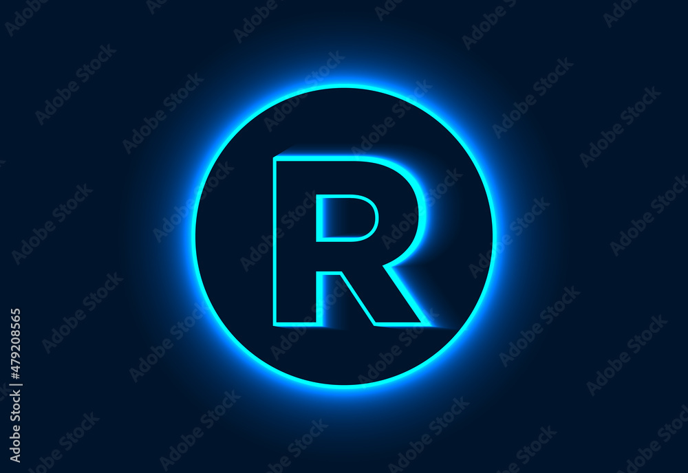 Initial R monogram alphabet in a neon circle. Initial R monogram alphabet in a neon circle.