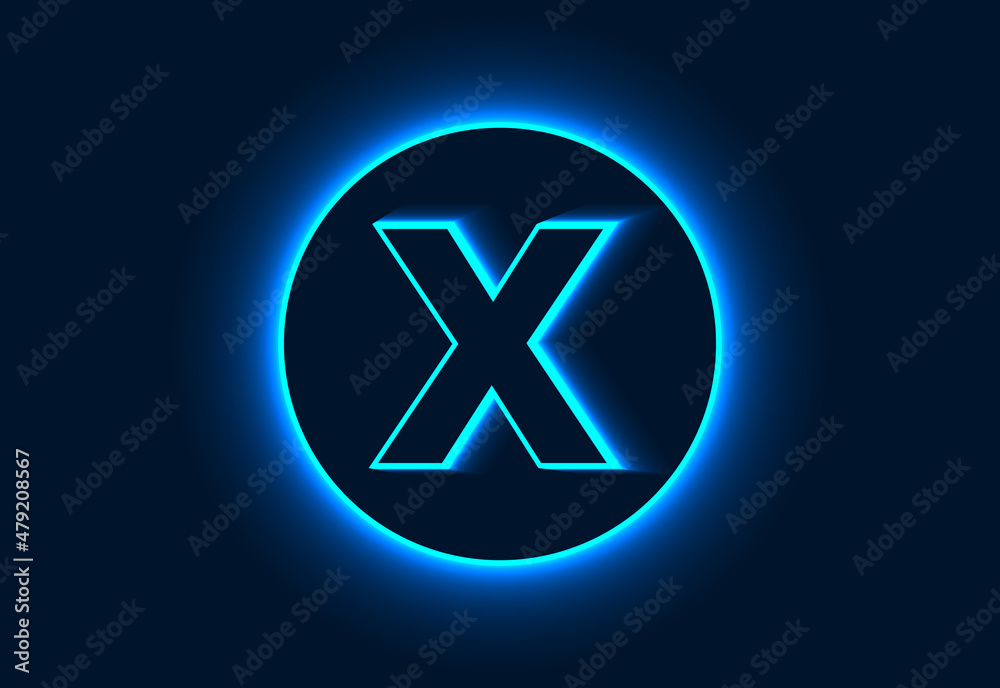 Initial X monogram alphabet in a neon circle. Initial X monogram alphabet in a neon circle.