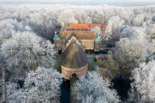 Hoar frost and ripe ice covers the landscape, Germany, Castrop Rauxel, Bladenhorst Castle photo