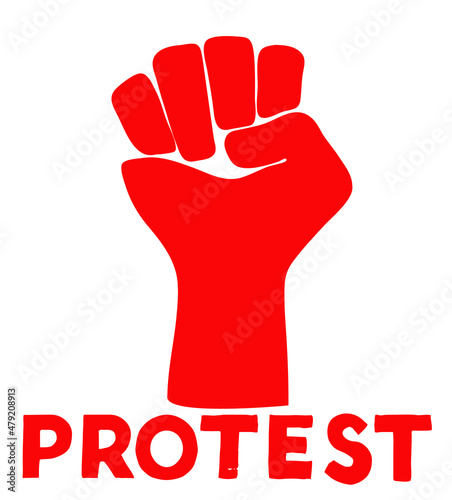 Protest. Red raised fist vector illustration in the style of may '68 protest posters style.