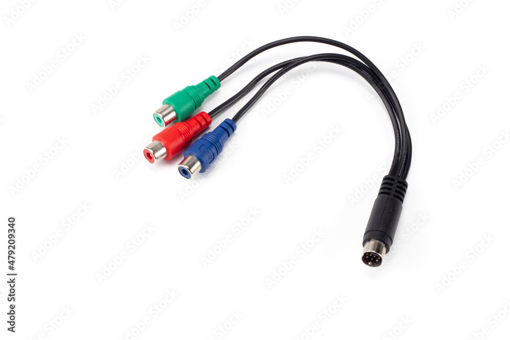 RCA composite audio video cable isolated on white background RCA composite audio video cable isolated on white background