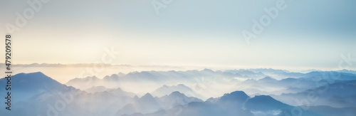 Majestic sunset in the mountains.The natural light of the sun fell on the horizon.