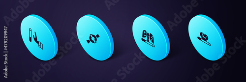 Set Isometric Heart disease with smoking, Disease lungs, Candy and Giving up cigarette icon. Vector