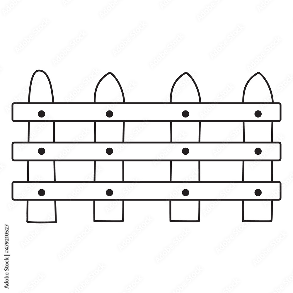 Wooden fence with parallel plank old illustration in cartoon style