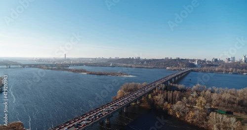 Wallpaper Mural City traffic on the big bridge at the autumn aerial view Torontodigital.ca