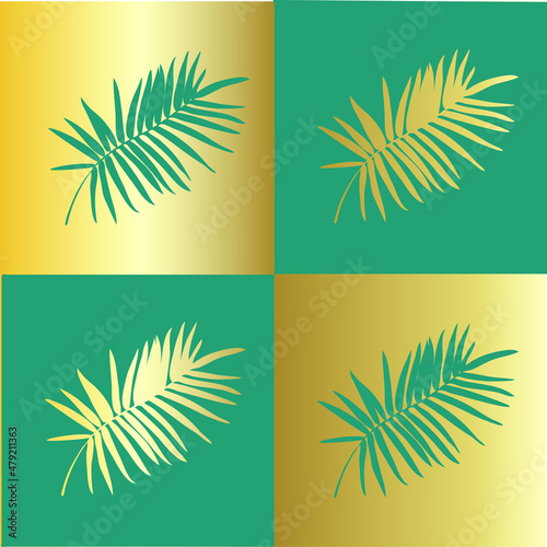 pop art with golden palm branches on green background and green on gold. suitable for printing on clothing, posters, and art