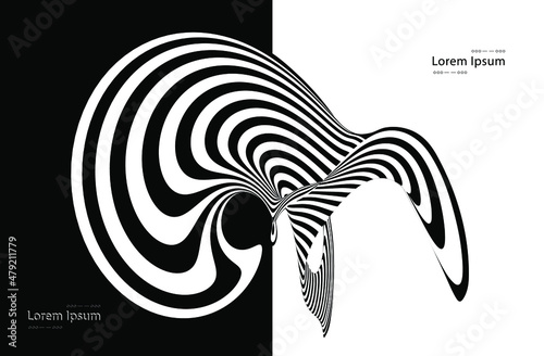Vector optical art illusion of striped geometric black and white abstract knot surface flowing. Optical illusion style design.