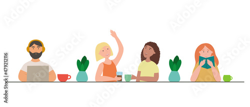 People sitting at the table in cafe. Vector graphic. Lifestyle scene   © Alona