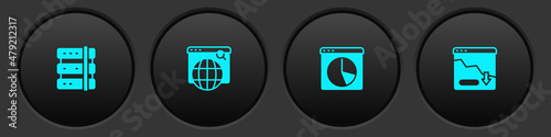 Set Server, Search engine, Graph chart infographic and Financial growth decrease icon. Vector