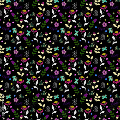 Seamless pattern. Flowers are drawn. 