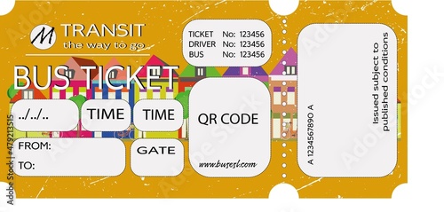 Bus ticket. Public transport. Flat vector.