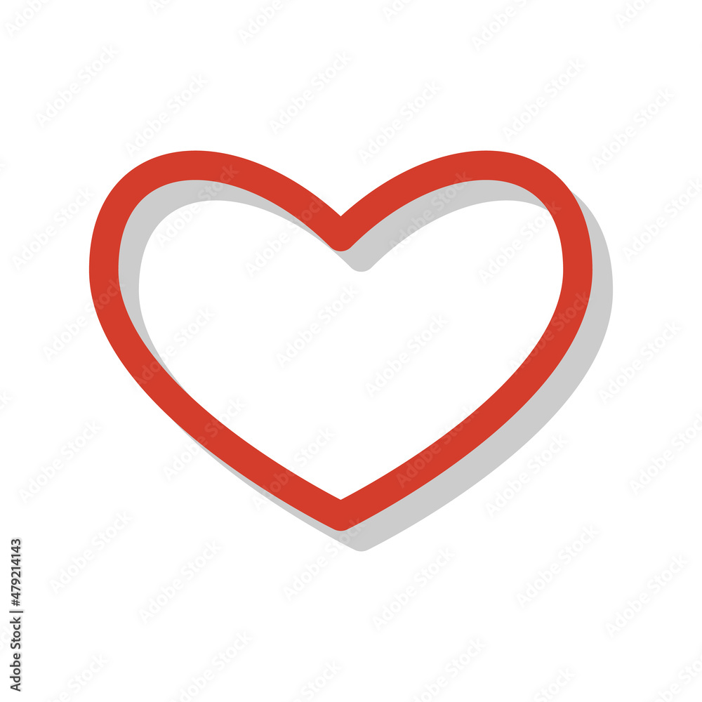 Linear red shape heart on a white background. Modern illustration with reflection and shadow. Simple object in flat line art. Celebration, romance template Linear red shape heart on a white background. Modern illustration with reflection and shadow. Simple object in flat line art. Celebration, romance template
