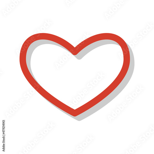Linear red shape heart on a white background. Modern illustration with reflection and shadow. Simple object in flat line art. Celebration, romance template