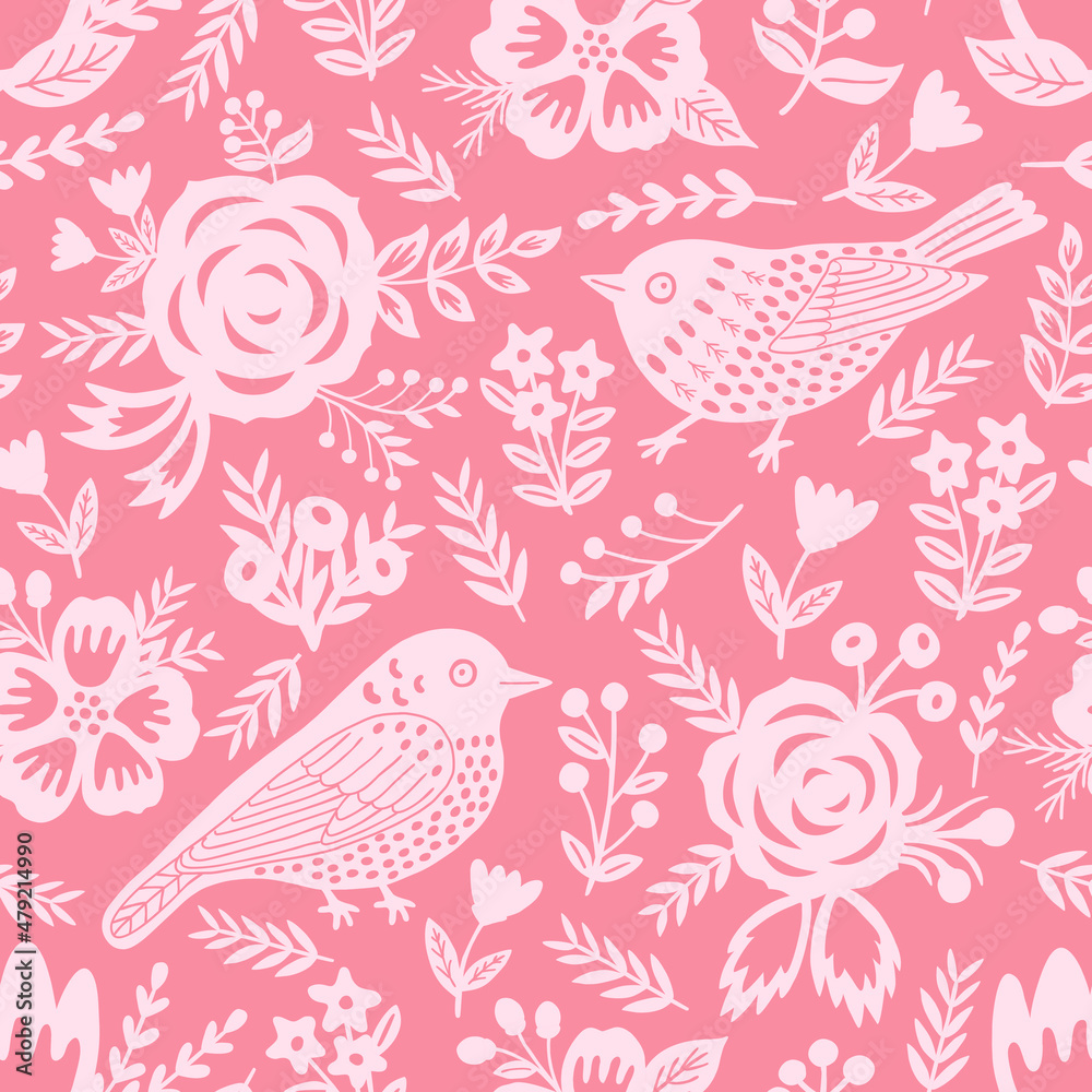 Bird and flowers seamless pattern. Vector illustration. Bird and flowers seamless pattern. Vector illustration.