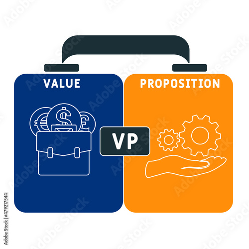 VP - Value Proposition acronym. business concept background.  vector illustration concept with keywords and icons. lettering illustration with icons for web banner, flyer, landing pag