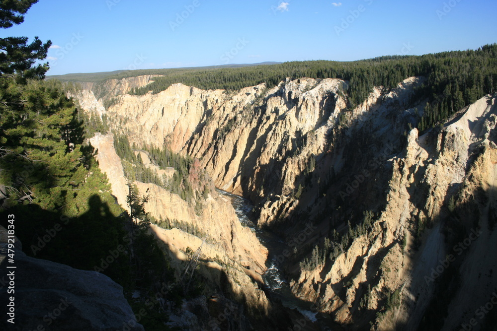 The Yellowstone River cuts a deep canyon through the rocks of the Yellowstone National Park