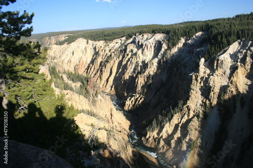 The Yellowstone River cuts a deep canyon through the rocks of the Yellowstone National Park