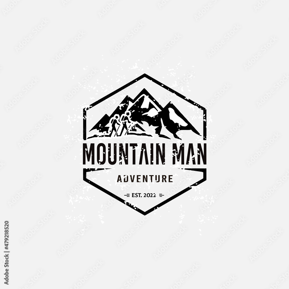 mountain man in black and white illustration logo design mountain man in black and white illustration logo design
