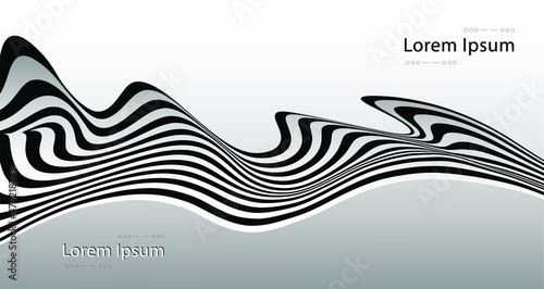 Abstract vector optical art illustration of black and white wave stripes isolated on background.