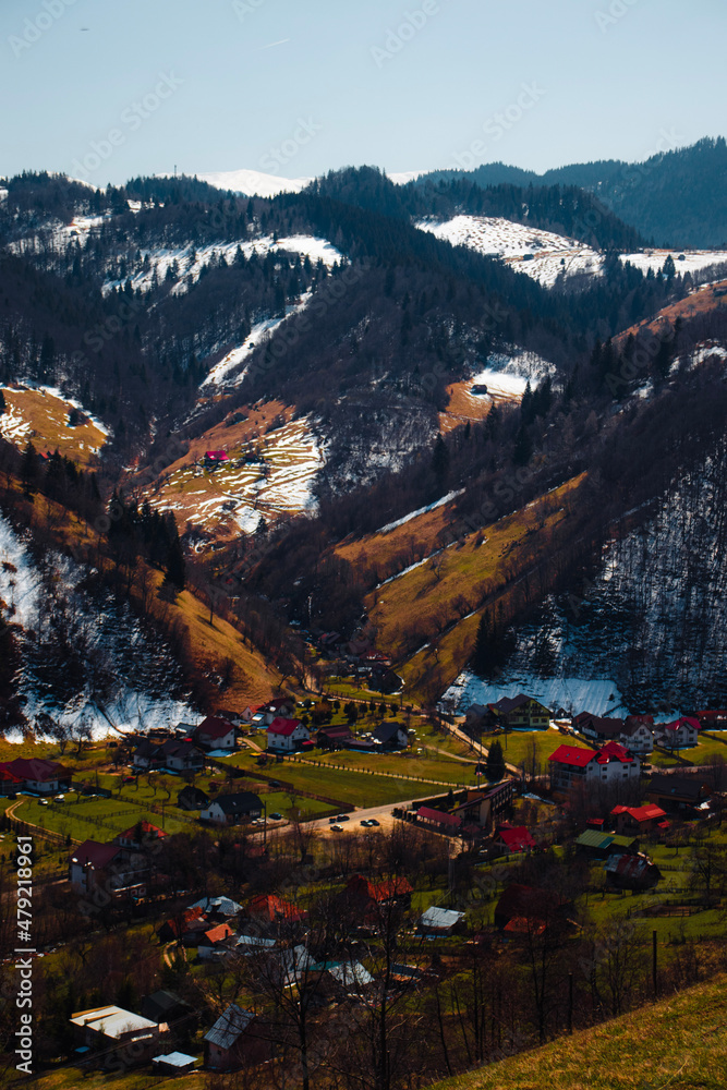 Bucegi Mountains seen from the village of Fundata, Romania.