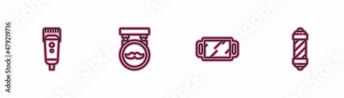 Set line Electrical hair clipper or shaver, Hand mirror, Barbershop and Classic pole icon. Vector