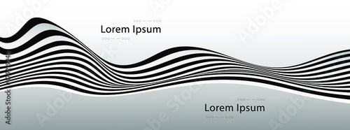 Abstract vector optical art illustration of black and white wave stripes isolated on background.