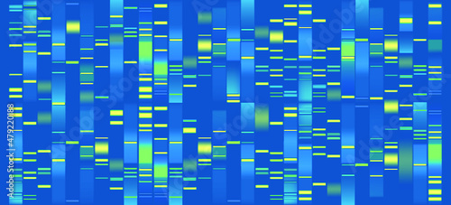 Vector graphic template of blue hues monochromatic big genomic data visualization, DNA test and genome map sequence.