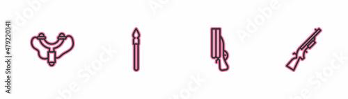 Set line Slingshot, Shotgun, Medieval spear and icon. Vector