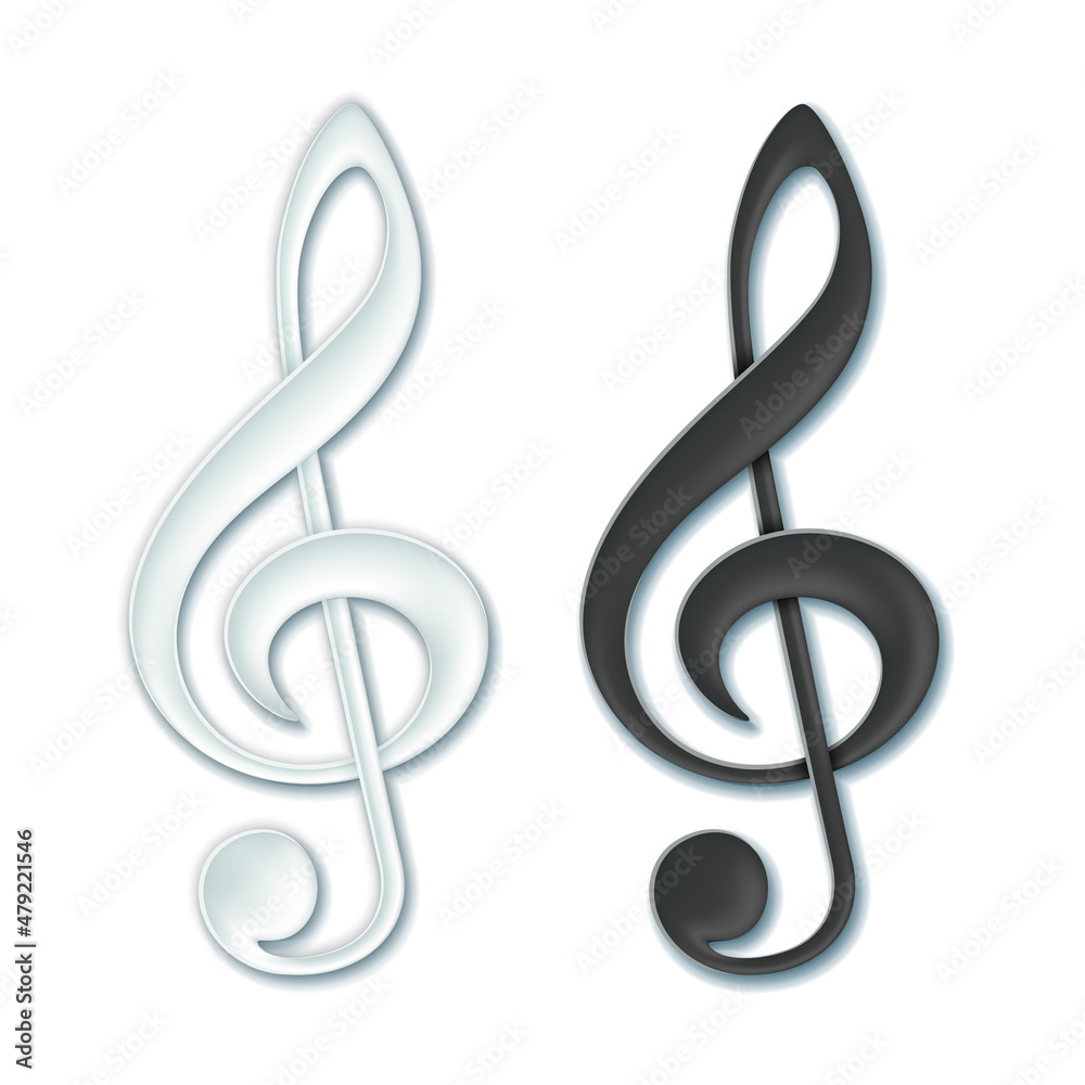 Set of White and Black Treble clef, music violin clef sign. Paper icon with shadow Set of White and Black Treble clef, music violin clef sign. Paper icon with shadow