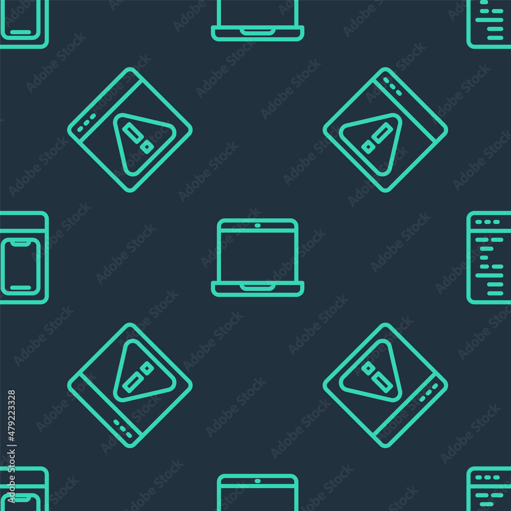 Set line Laptop, Browser with exclamation mark and Software on seamless pattern. Vector Set line Laptop, Browser with exclamation mark and Software on seamless pattern. Vector