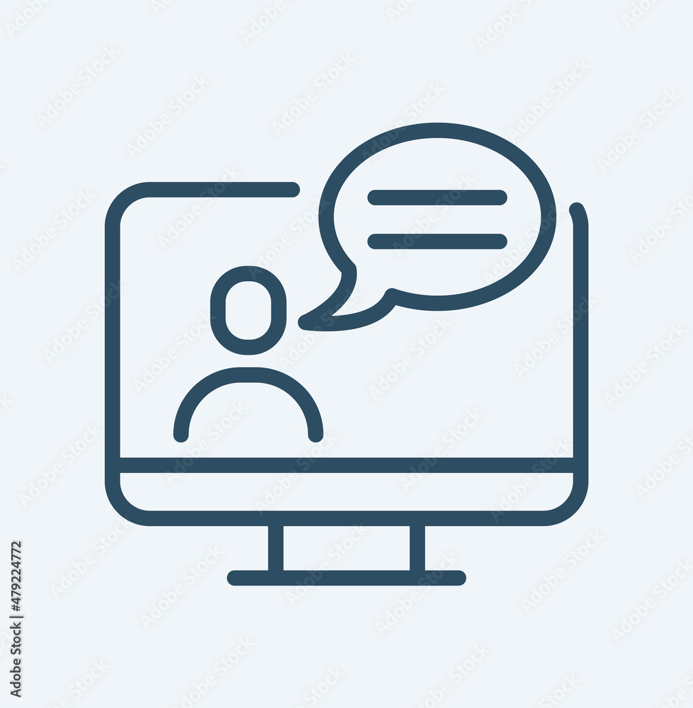 Online training in laptop, computer monitor, tablet, smartphone icon in simple design. Vector illustration