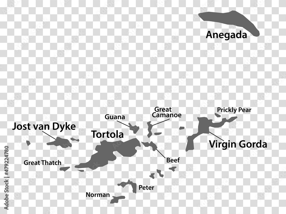Blank map British Virgin Islands in gray. Every Island map is with