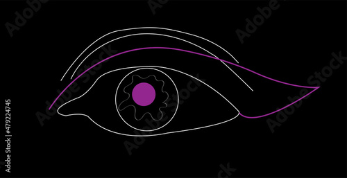 violet line art eye on black