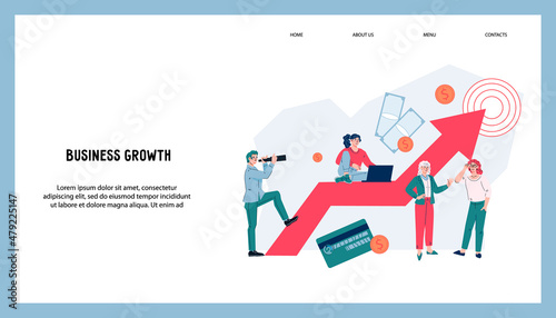 Business growth opportunity and strategy of company development web banner. Business development and career success or growth, startup launch concept for website or presentation.