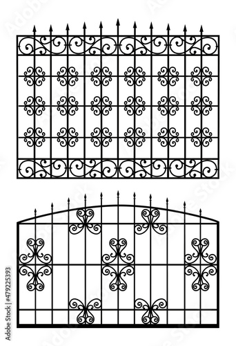 set of silhouettes of wrought iron gates