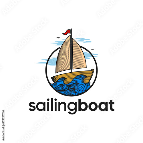 sailing boat logo inspiration, wave