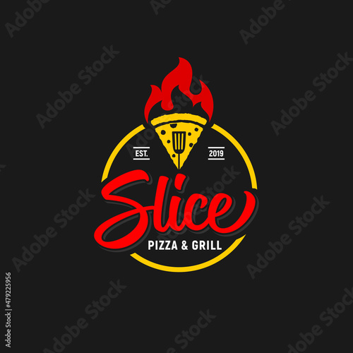 Slice pizza and grill logo inspiration