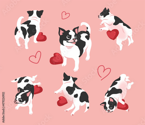 Fototapeta Naklejka Na Ścianę i Meble -  Cute Bulldog Puppy Animal set vector .
lying on pink background. dog looks lazy and happy. 