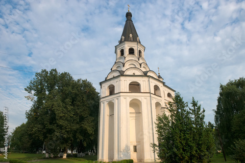 Alexandrov, Russia - AUGUST 10, 2021. The crucifixion church-bell tower in the Alexander Sloboda. Museum-reserve "Aleksandrovskaya Sloboda". Alexandrov, Vladimir region