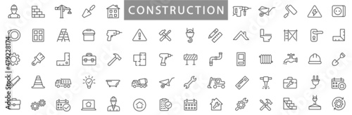 Wallpaper Mural Construction thin line icons set
