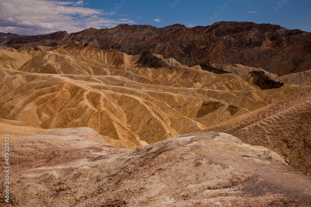 Beautiful patterns and ridges in the rocks at Zabriskie Point in Death Valley National Park
